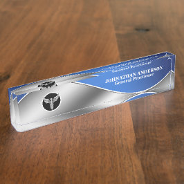 Placa De Nombre médica medico medicina medicina plata caduceus azu