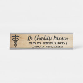 Placa De Nombre Médicas de madera de Caduceus