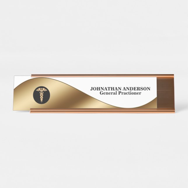 Placa De Nombre médicas negros Caduceus nombre escritorio (Anverso)