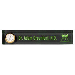 Placa De Nombre Medicina alternativa Deskplate del caduceo verde