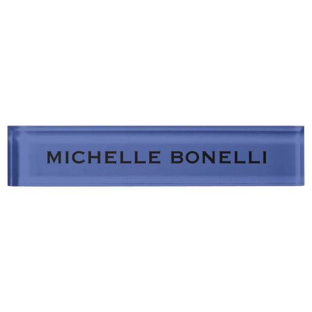 Placa De Nombre Medium Blue Minimalist Plain Legible Modern (Anverso)