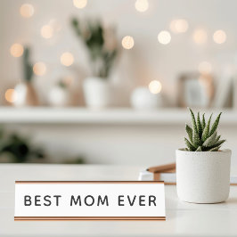 Placa De Nombre Mejor Mamá del Mundo Negrita Moderna Blanca