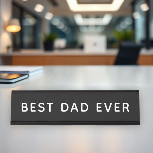 Placa De Nombre Mejor Papá del Mundo Negrita Oficina en Blanco y N