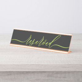 Placa De Nombre Mesa Reservada Cyber Lime Jet Black Script