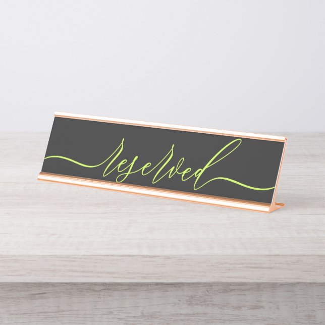 Placa De Nombre Mesa Reservada Cyber Lime Jet Black Script (Anverso)