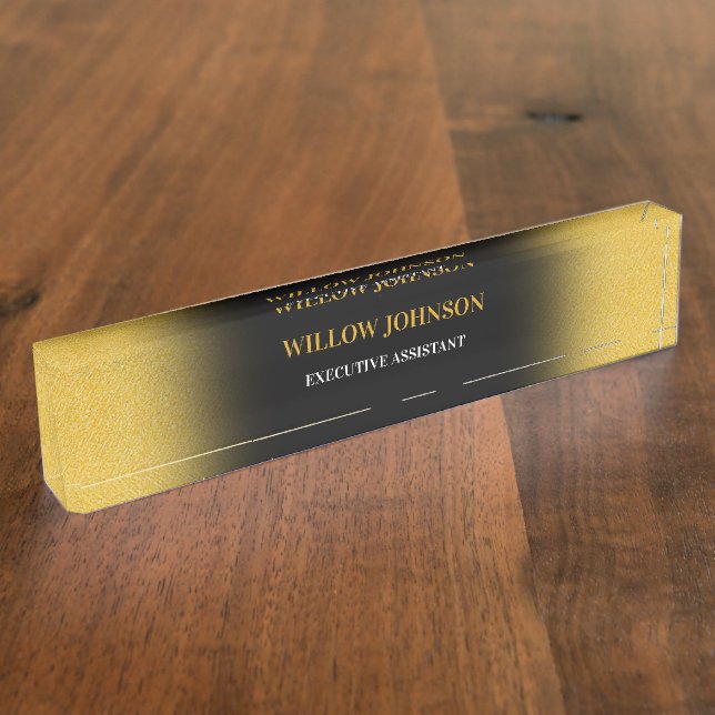 Placa De Nombre Metallic Gold & Black Modern Business Executive (Lateral)