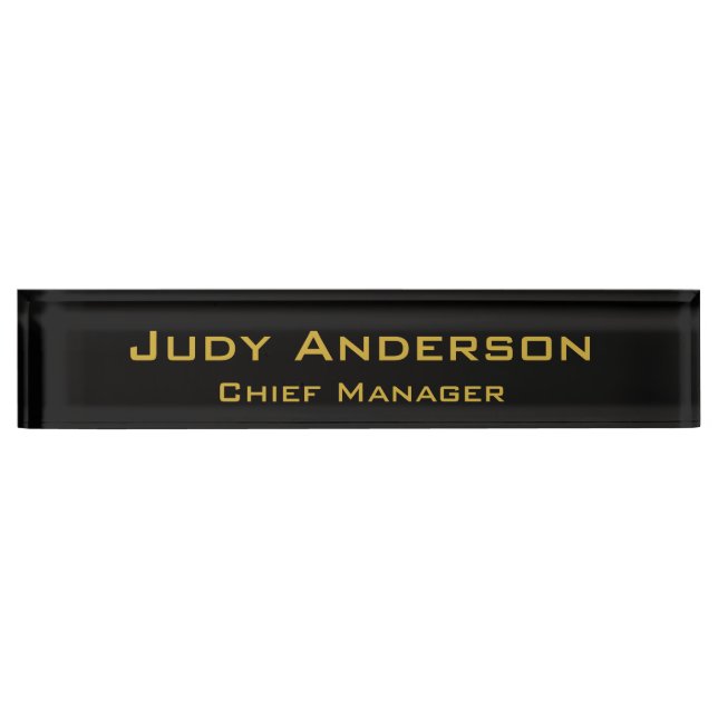 Placa De Nombre Metallic Gold & Black Professional Modern Elegant (Anverso)
