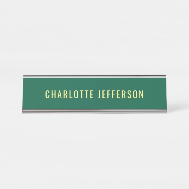 Placa De Nombre Minimalist Classical Professional Green Yellow (Anverso)