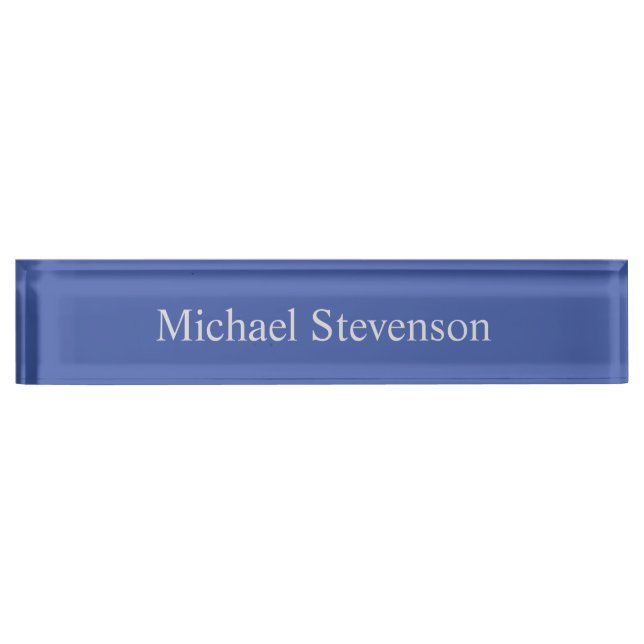 Placa De Nombre Minimalist Medium Blue Modern Plain (Anverso)