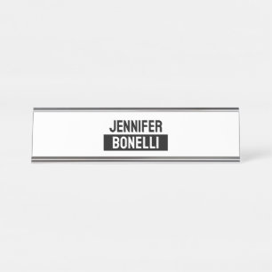 Placa De Nombre Minimalista Blanco y Negro Simple Elegante Moderno