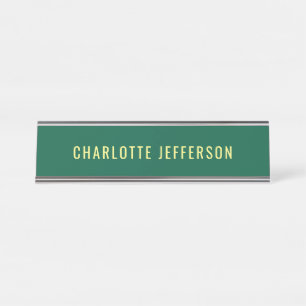 Placa De Nombre Minimalista Clásico Profesional Verde Amarillo