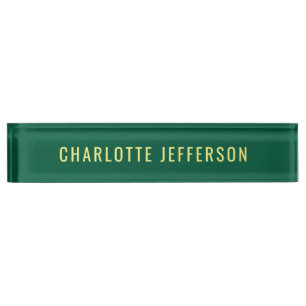 Placa De Nombre Minimalista Clásico Profesional Verde Amarillo
