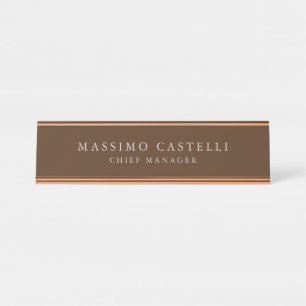 Placa De Nombre Minimalista Moderno Elegante Marrón Profesional