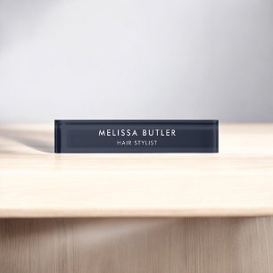 Placa De Nombre Minimalista moderno Navy Blue Desk Nombre Plate