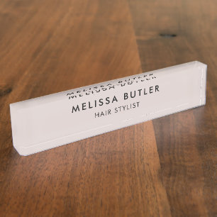Placa De Nombre Minimalista Moderno Rubor Beige Escritorio Nombre