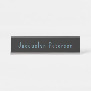 Placa De Nombre Minimalista Neutral Azul Negro Elegante Moderno