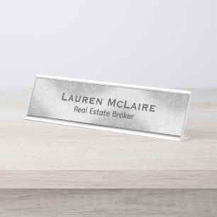 Placa De Nombre Minimalista Platino y Diamantes Profesional