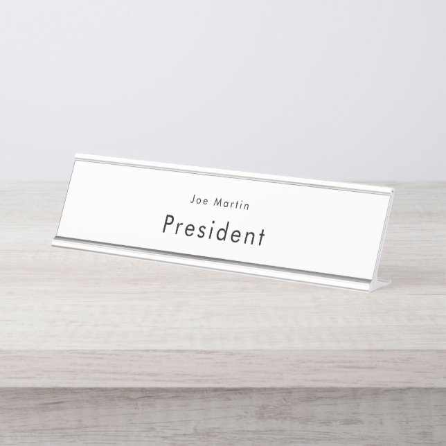 Placa De Nombre Minimalista Profesional Blanco y Negro (Anverso)