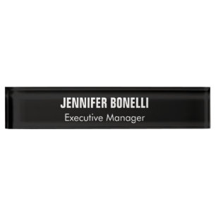 Placa De Nombre Minimalista profesional de color negro