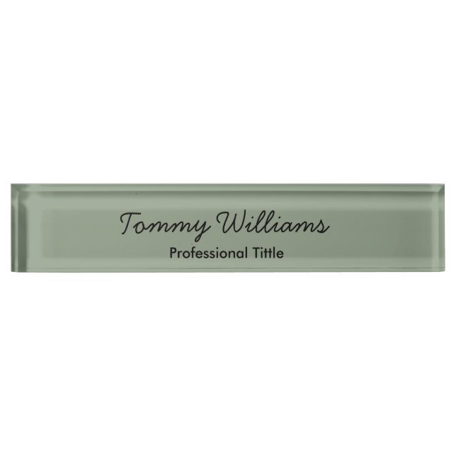 Placa De Nombre Minimalista Sage Green Profesional Simple (Anverso)