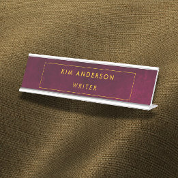 Placa De Nombre Mira de cuero personalizable en color burdeos
