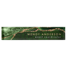 Placa De Nombre Moda acuarela Emerald Green Gold Purpurina Agate
