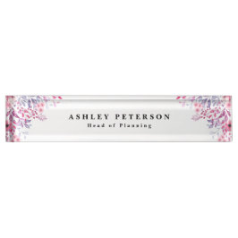Placa De Nombre Moda Elegante Floral Rosa