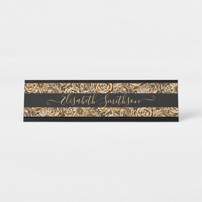 Placa De Nombre Moda Elegante Personalizado Profesional Floral (Anverso)