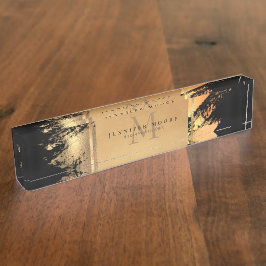 Placa De Nombre Moda Faux Gold Glam Brushstrot Monogramado