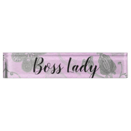 Placa De Nombre Moda Floral "Boss Lady"