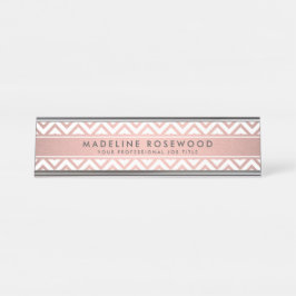 Placa De Nombre Moda Moderno Rosa Dorado Chevron Monogramado