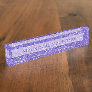 Placa De Nombre Moda Purpurina Purple Sparkle