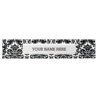 Placa De Nombre Modelo blanco negro elegante del damasco del