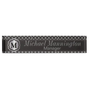Placa De Nombre Modelo de los gris plateados del monograma