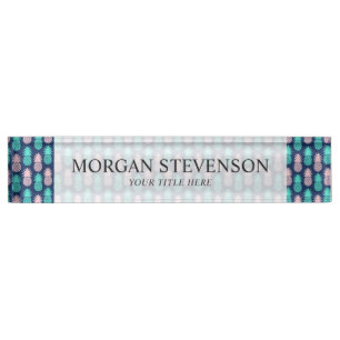 Placa De Nombre Modelo tropical azul verde azulado rosado femenino