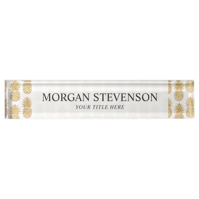 Placa De Nombre Modelo tropical elegante de la piña del oro blanco (Anverso)