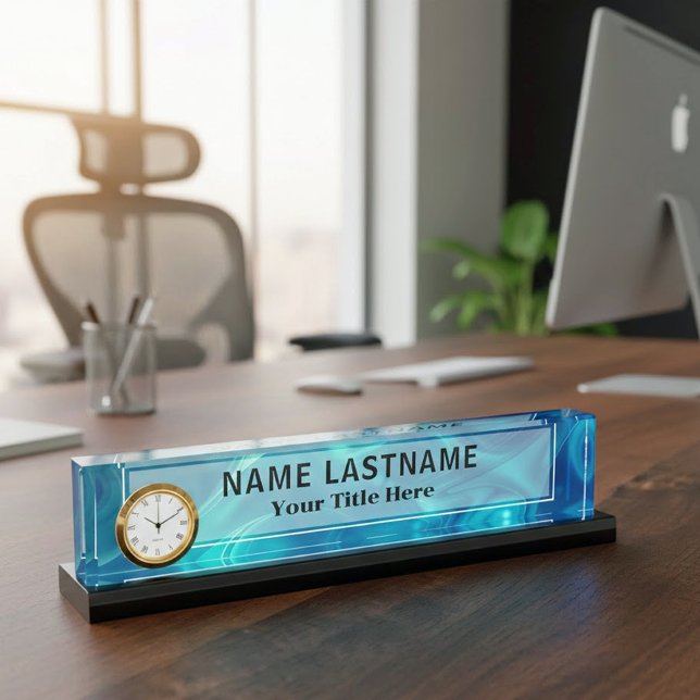 Placa De Nombre Modern Blue Abstract Liquid Marble I Custom Title (Subido por el creador)