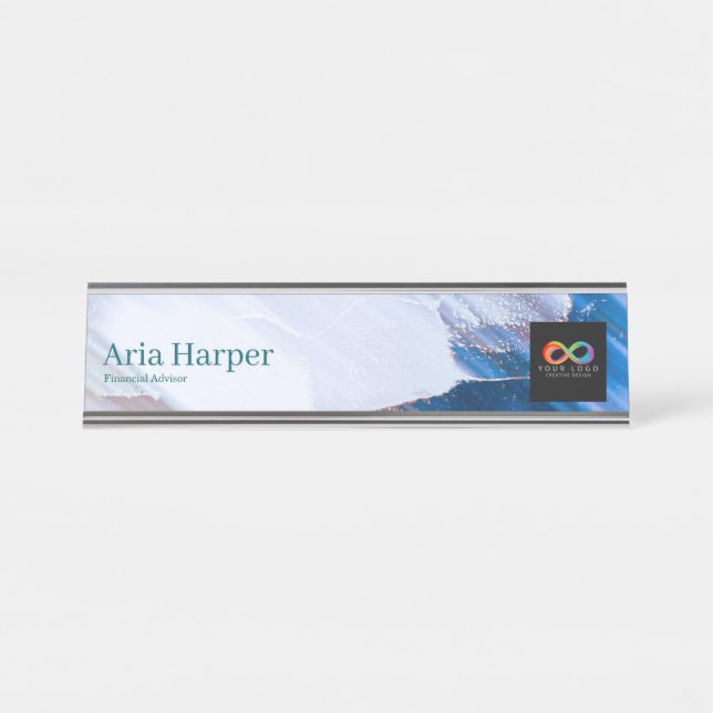 Placa De Nombre Modern Blue Ocean Ripple Custom Financial Advisor  (Anverso)