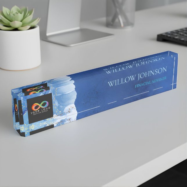 Placa De Nombre Modern Blue Water Audit Firm Custom Logo Desk  (Subido por el creador)