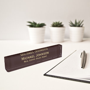 Placa De Nombre Modern Brown Gold Profesional Business Executive