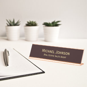 Placa De Nombre Modern Brown Gold Professional Business Office