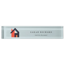 Placa De Nombre Modern Colorful House Logo Realtor Blue Red Orange