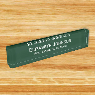 Placa De Nombre Modern Dark Green Profesional Business Executive