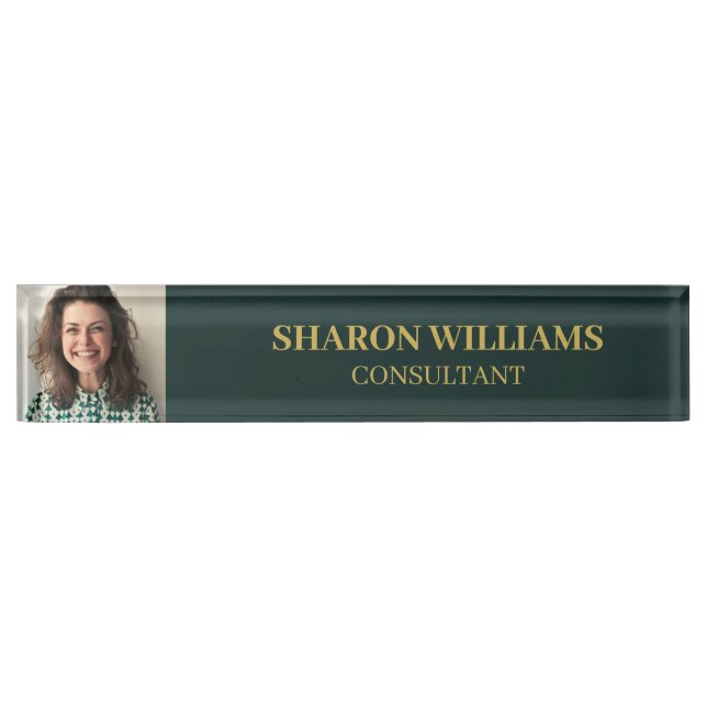 Placa De Nombre Modern Green Professional Custom Photo Executive (Anverso)