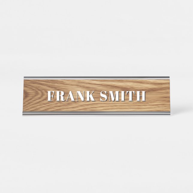 Placa De Nombre Modern Name Oak Wood Photo (Anverso)