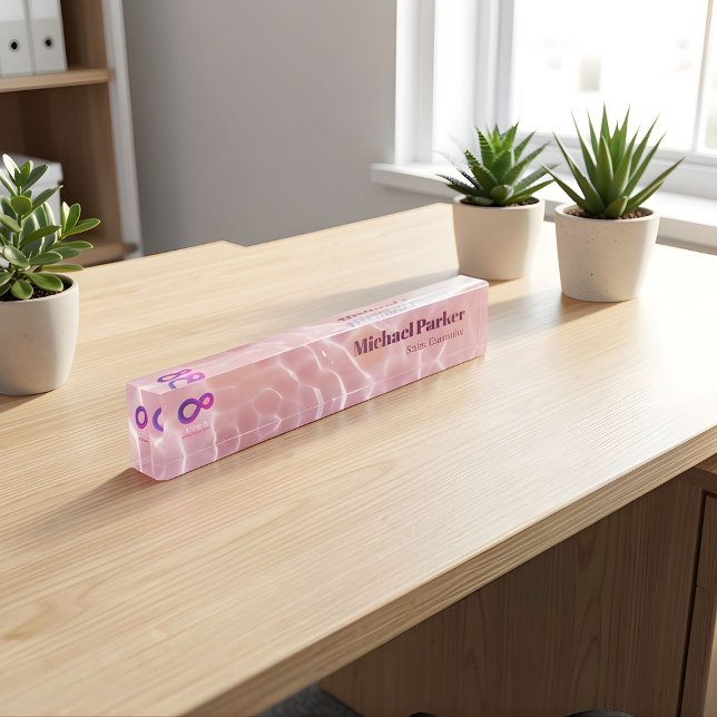 Placa De Nombre Modern Pink Water Ripple Custom Logo Office (Subido por el creador)