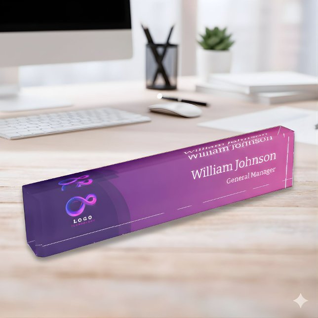 Placa De Nombre Modern Purple Technology Custom Logo  (Subido por el creador)