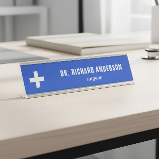 Placa De Nombre Modern Royal Blue Medical Officer
