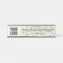 Placa De Nombre Modern Yellow & Gray Geometric Desk Name Plate