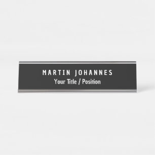 Placa De Nombre Moderna Llanura Minimalista Elegante Negro y Blanc